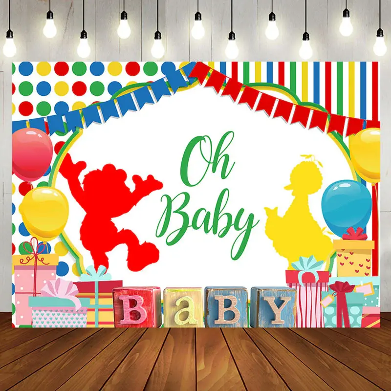 Oh Baby Cute Doll Stripes Dots Baby Shower Backdrop