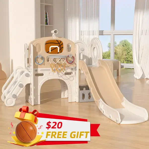 KORIMEFA 8-in-1 Slide Set Kids' Activity Playset with Slide, Climber, Basketball Hoop, and More - Versatile Fun for Ages 1+ L...