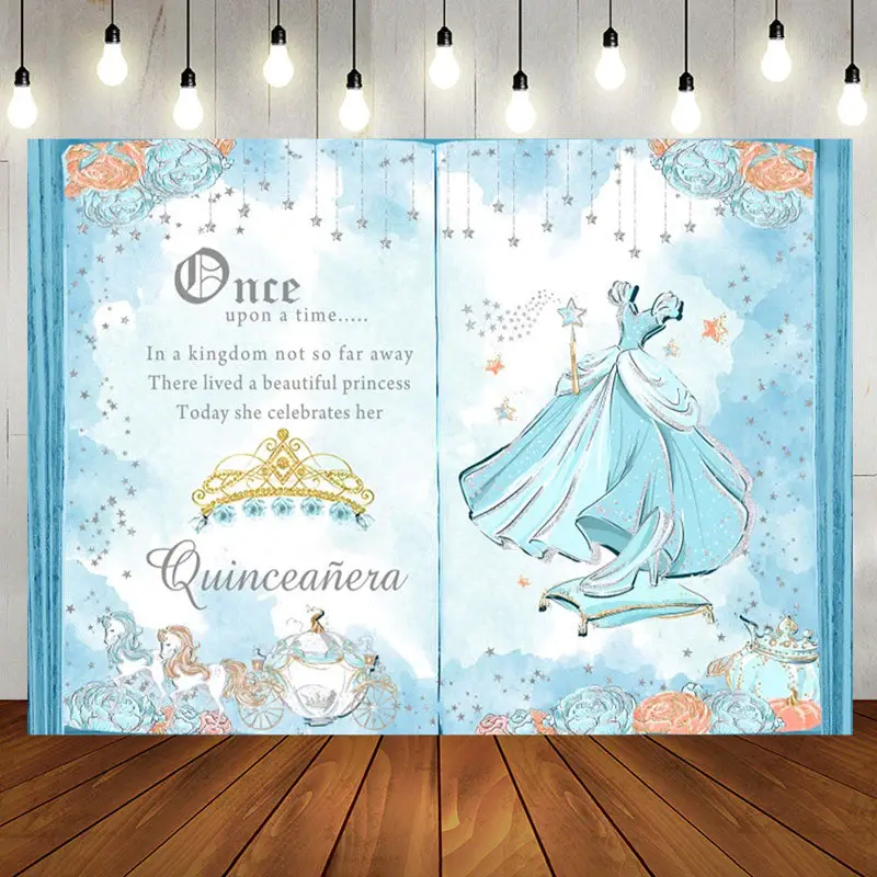 Blue Book Princess Floral Crown Birthday Backdrop - Aperturee