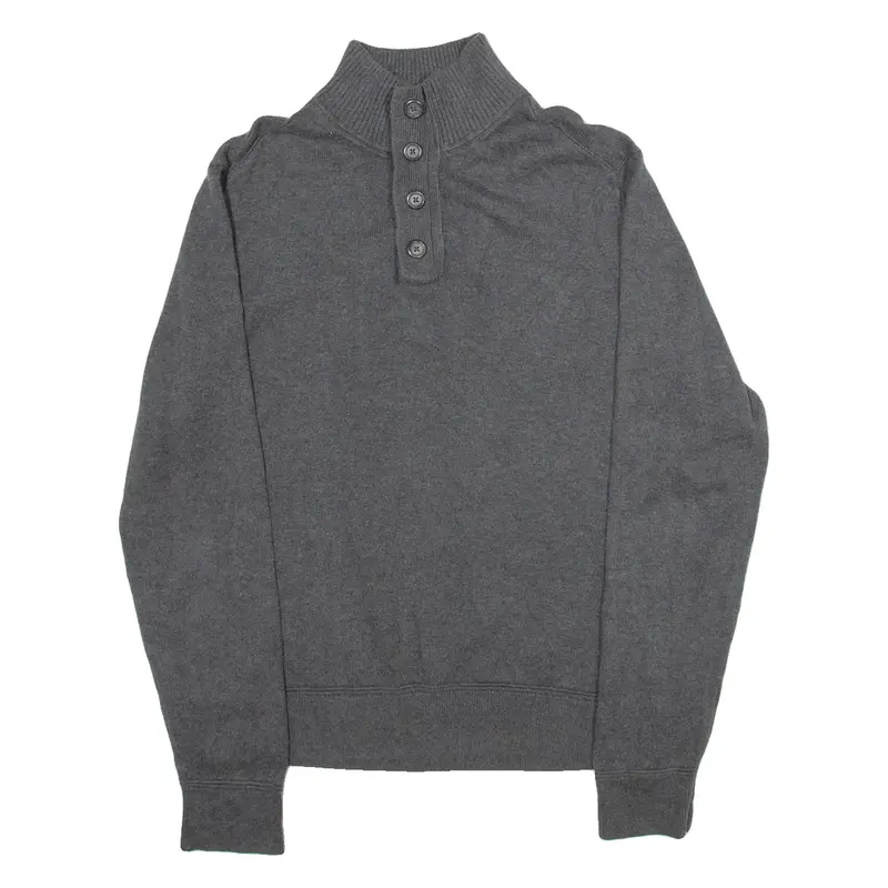 TOMMY HILFIGER Pima Cotton Mens Jumper Grey Button Neck Tight Knit L