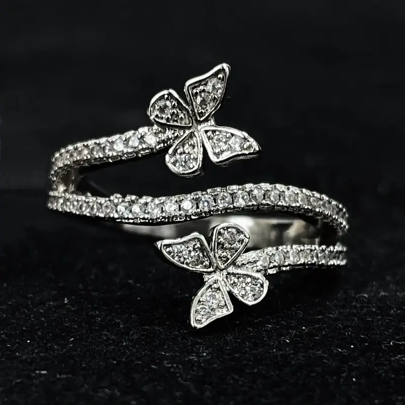 JJ CHIC Double Butterfly Ring for Women, S925 Micro Pave High-End Design Ring - Personal Statement Jewelry or Gift for Girlfr...