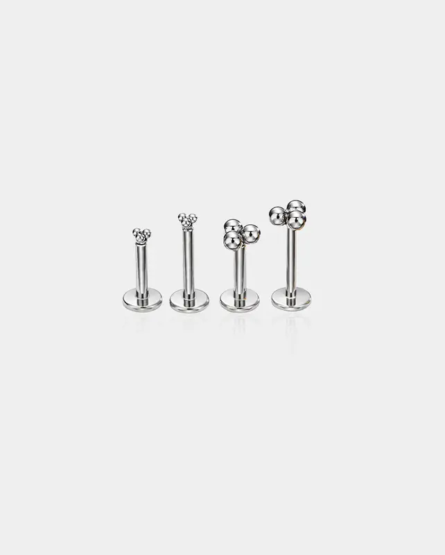 Three Balls Threadless Push Pin Helix Stud - Silver / 6mm / 2mm