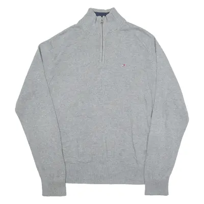 TOMMY HILFIGER Mens Jumper Grey 1/4 Zip Tight Knit L