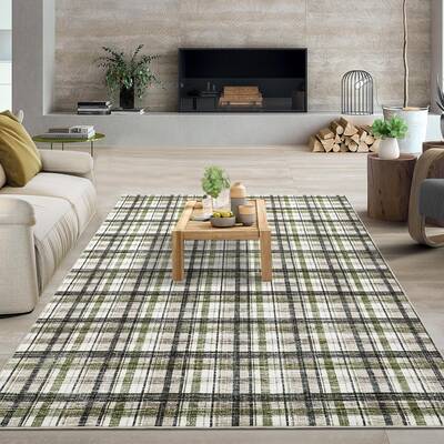 Garvee Green & Taupe 5x7 Washable Rug Area Rug Non Slip Soft Low Pile Stain Resistant Green&Taupe for Living Room Bedroom Din...