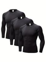 3 Pack Mens Compression Shirts Long Sleeve Quick Dry for Workout Running Athletic Base Layer Moisture Wicking Activewear Spor...