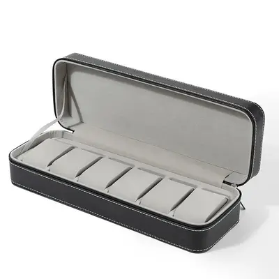 Watch Storage Box without Watch, 1 Count Dust Proof 6-slot PU Leather Jewelry Storage Organizer with Lid, Jewelry Organizer f...