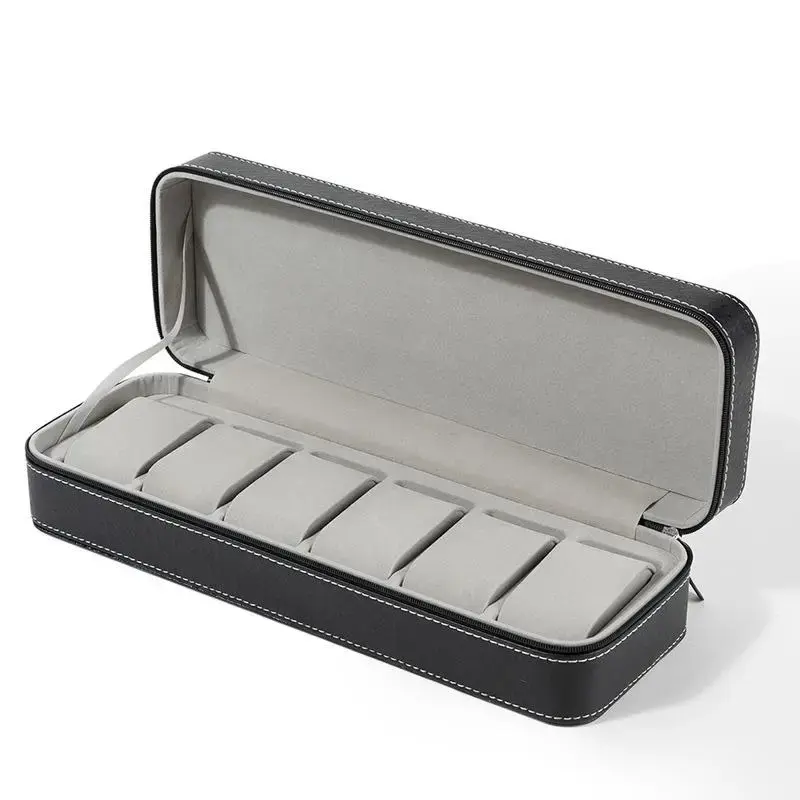 Watch Storage Box without Watch, 1 Count Dust Proof 6-slot PU Leather Jewelry Storage Organizer with Lid, Jewelry Organizer f...