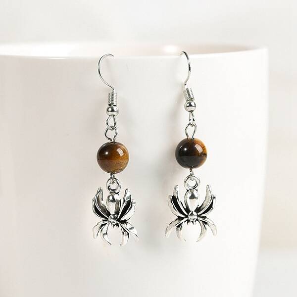 Natural Tiger Eye Dangle Earrings