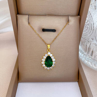 925 Silver Gemstone Necklace with Delicate Diamond Pendant - Elegant