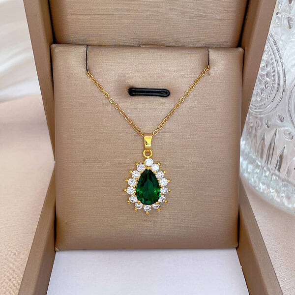 925 Silver Gemstone Necklace with Delicate Diamond Pendant - Elegant