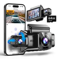 Dual Dash Cam 64GB SD Card 1080P+720P, Dash Cam Front and Inside, Built-in WiFi, Night Vision, Dash Camera for Cars,APP Contr...