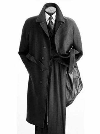 Men's Belted Wool Overcoat Top Coat Full Length Black Alberto Belt-Coat OS
