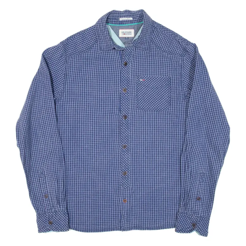 HILFIGER DENIM Mens Shirt Blue Check Long Sleeve S