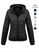 Women's Lightweight Puffer Jacket, Casual Fall & Winter Hooded Coat with Pockets, Warm Daily Commute Outerwear