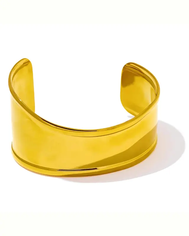 18K Gold Cuff Bracelet - Twig Geometric Hollow