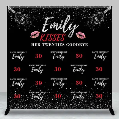 Custom Name Kisses Twenties Goodbye 30th Birthday Backdrop - Aperturee
