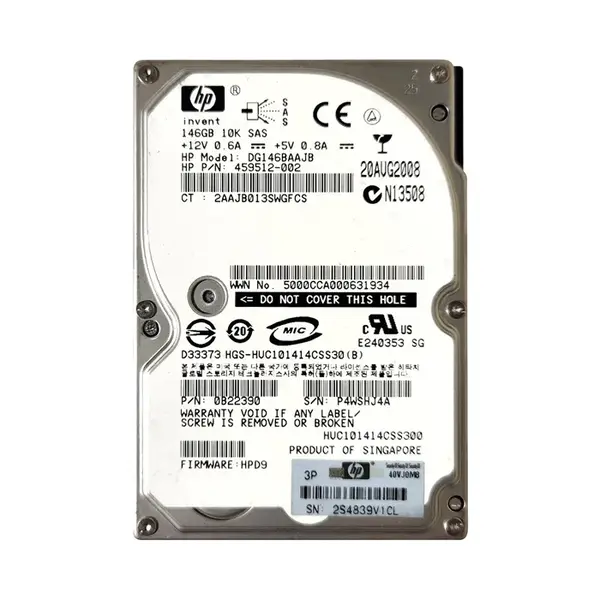 459512-002 HP 146GB 3Gb/s SAS 10000 2.5-inch Hard Drive