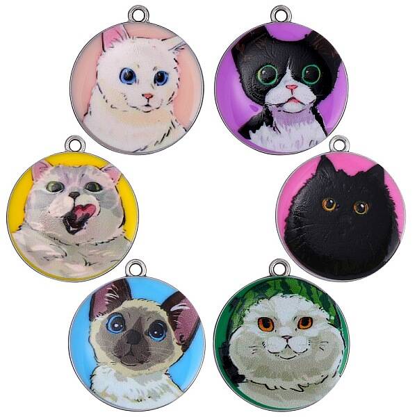 18Pcs 6 Style Printed Alloy Pendants