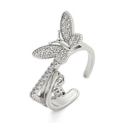 Brass Micro Pave Cubic Zirconia Cuff Rings