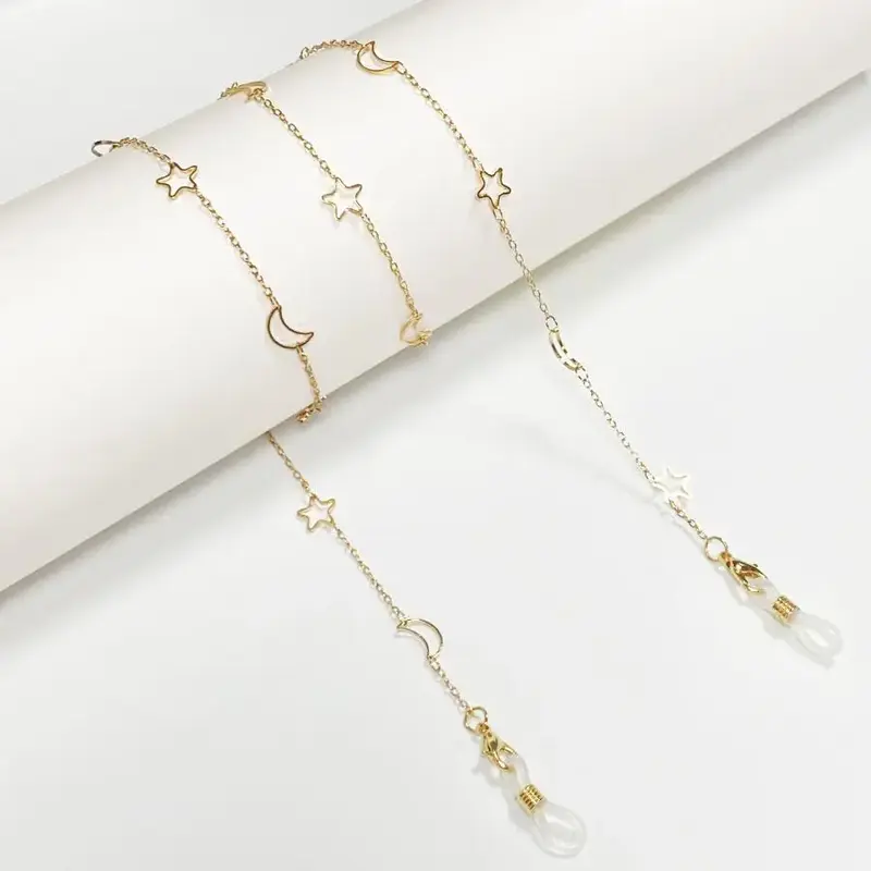 Star & Moon Design Eyeglass Chain, 1 Count/5 Counts Exquisite Charm Sunglass Strap Holder Clothes Decorative Chain, Necklace ...