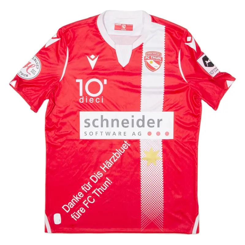 MACRON FC Thun Signed 2021-2022 Home Kit Mens Football Shirt Jersey Red M