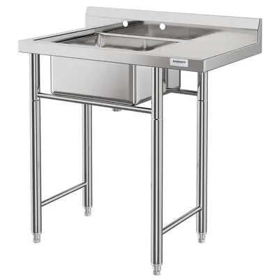 GARVEE 35.8W x 21.3D x 40.2H Stainless Steel Utility Sink with Drainboard - Wide Compartment Freestanding Sink for Comm...