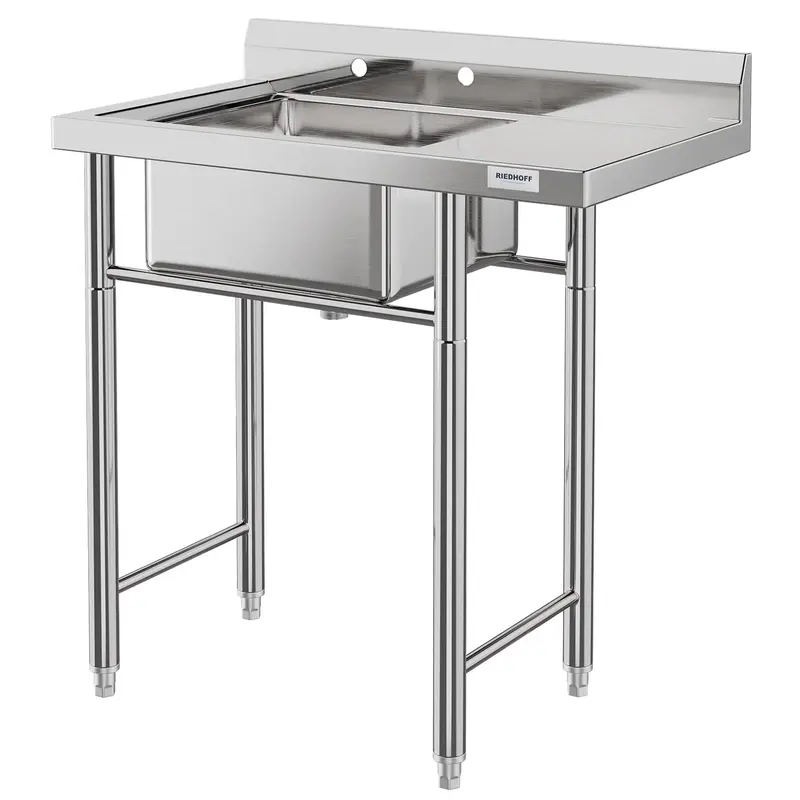 GARVEE 35.8W x 21.3D x 40.2H Stainless Steel Utility Sink with Drainboard - Wide Compartment Freestanding Sink for Commerc...