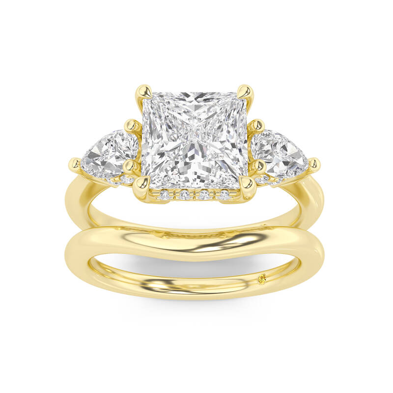 Celestia Lab Grown Princess Cut Diamond Engagement Ring with the Luna Wedding Band | 18K Yellow Gold 3 1/10 ct. tw.