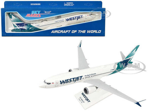 Boeing 737 MAX 8 Commercial Aircraft WestJet Airlines (C-FNWD) White with Teal Tail (Snap-Fit) 1/130 Plastic Model by Skyma...
