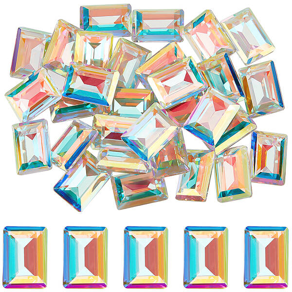 Beebeecraft 1 Box 30Pcs Rectangle Rhinestones 10x14mm Pointed Back Crystal AB Octagon Baguette Cut Glass Gems Diamond for Cra...
