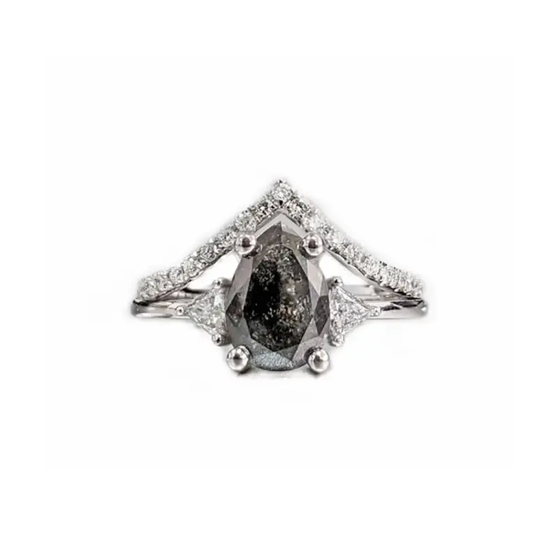 10K White Gold Pear Cut Herkimer Diamond Ring
