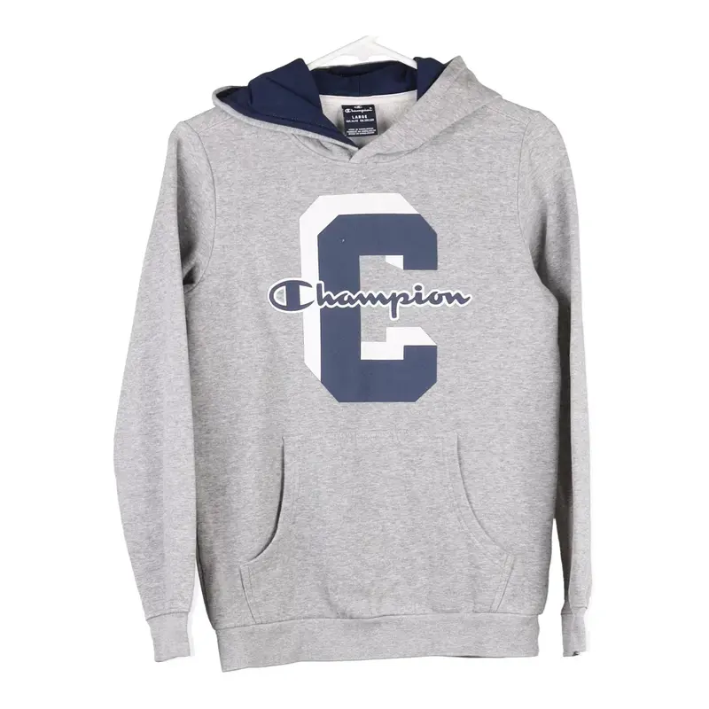 Age 11-12 Champion Spellout Hoodie - Large Grey Cotton Blend