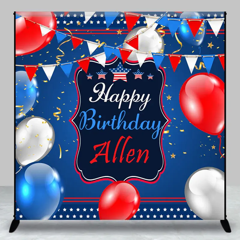 Usa Flag Balloons Star Custom Name Birthday Backdrop - Aperturee