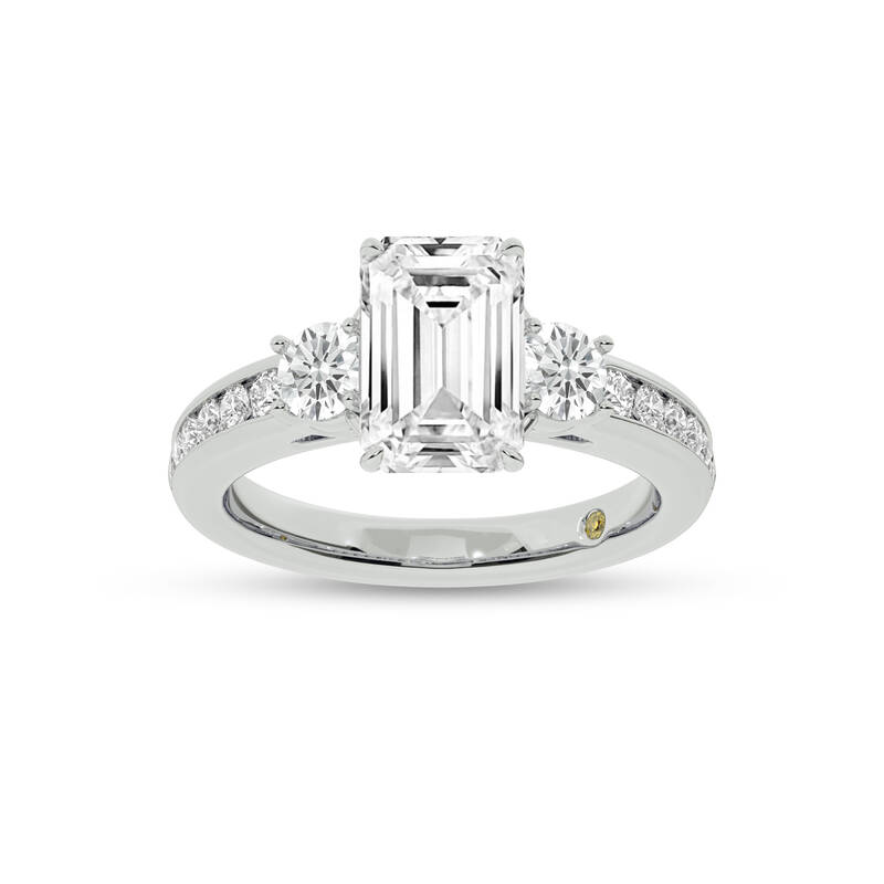 Aura Channel Set Half Coverage Three Stone Emerald Cut Lab Grown Diamond Engagement Ring | 10K White Gold 3 CT. TW.