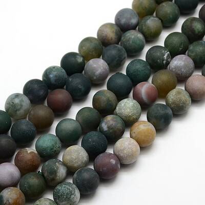 Frosted Natural Indian Agate Round Bead Strands