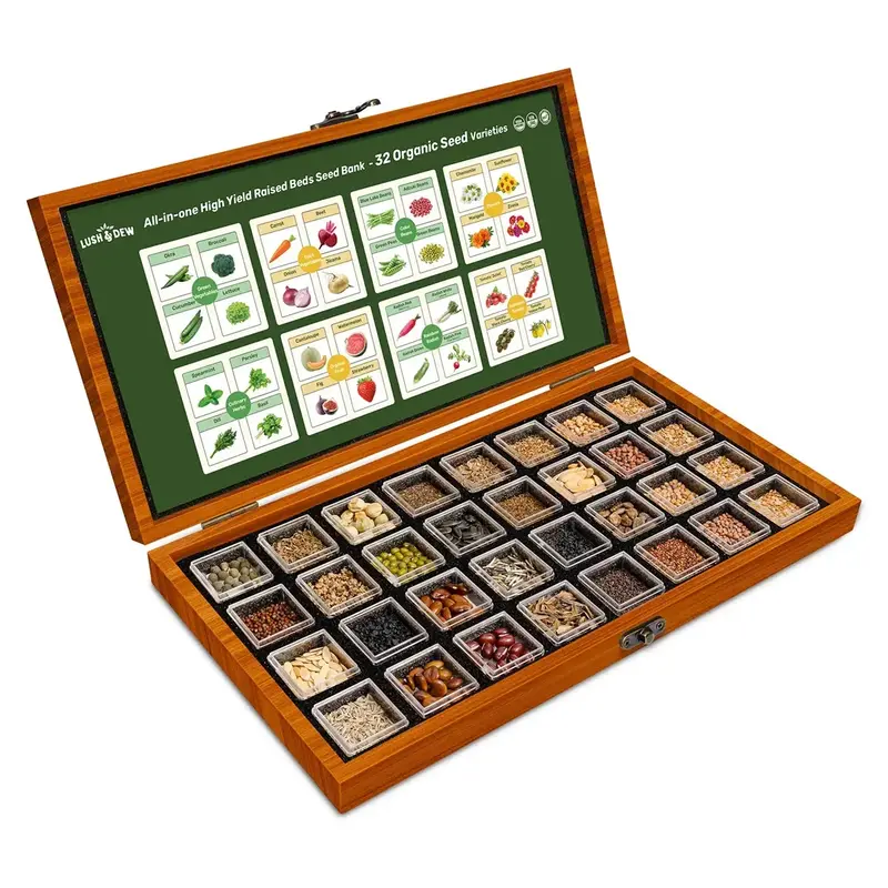 LUSH&DEW All-in-One High Yield Raised Beds Seed Bank - 32 Organic Garden Plant Seed Varieties with Vegetables, Herbs, Flowers...
