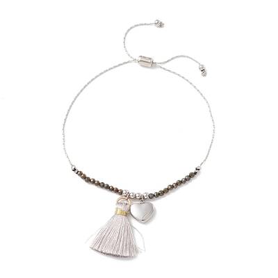 Polyester Tassel & Heart Charm Slider Bracelets for Women