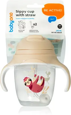 Babyono Be Active Sippy Leak-Proof Cup With Straw 6 M+ Sloth 240 Ml
