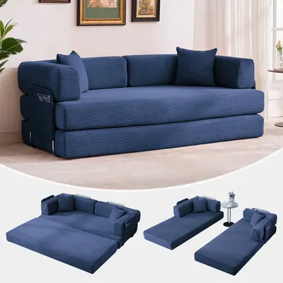 Garvee 5-in-1 Convertible Sleeper Sofa Bed, 78.8 Oversized Corduroy Sofa Loveseat with Fixed-Shape Frame & 2 Pillows, No Ass...