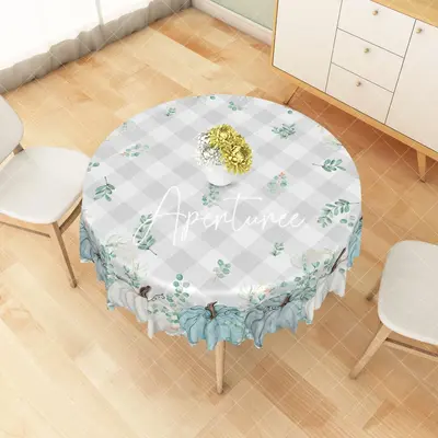 Aperturee Charming Watercolor Pumpkin Green Leaves Tablecloth, Dia 4 ft / 1.2 m, 26.22 USD, round tablecloths, ZJY04621-B