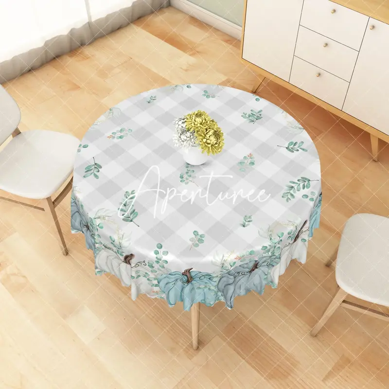 Aperturee Charming Watercolor Pumpkin Green Leaves Tablecloth, Dia 4 ft / 1.2 m, 26.22 USD, round tablecloths, ZJY04621-B