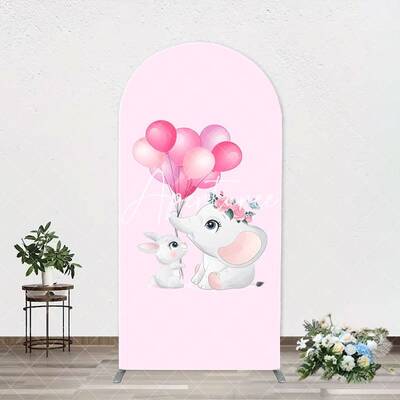 Pink Balloons Elephants Arch Baby Shower Backdrop