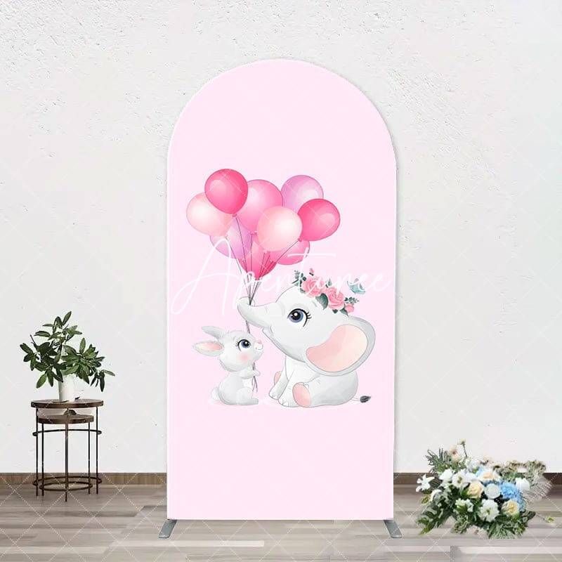Pink Balloons Elephants Arch Baby Shower Backdrop