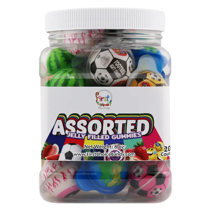 ASSORTED BALL JELLY FILLED GUMMIES 20 PIECES IN JAR