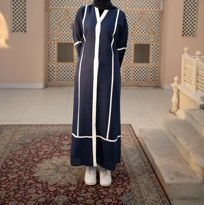 Women's Solid Long sleeve Striped Lounge Dress, Casual Comfy V-Neck Loose long dress for Daily Home Wear, Modest Long Sleeve ...