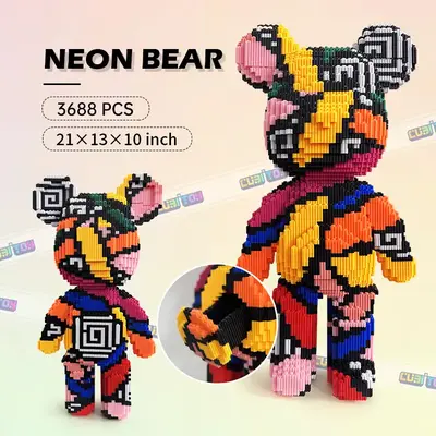 Cubi Medium Bear Series Neon Bear (3688 PCS) 3D Micro Building Block Model