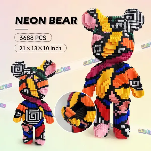 Cubi Medium Bear Series Neon Bear (3688 PCS) 3D Micro Building Block Model