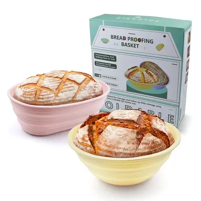 Silicone Banneton Bread Proofing Basket, 2 Counts Oval & Round Thickened Banneton Basket, Summer Essentials Sourdough Bread ...