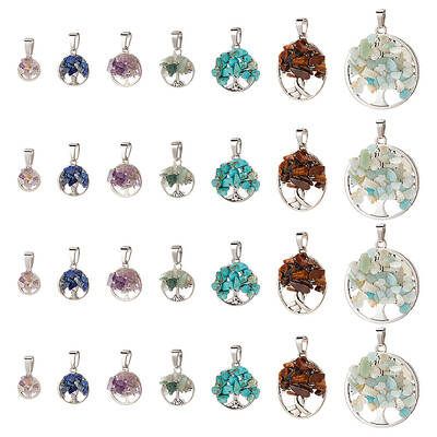 28Pcs 7 Styles Mixed Gemstone Pendants