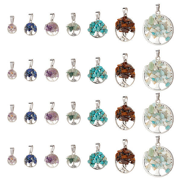 28Pcs 7 Styles Mixed Gemstone Pendants